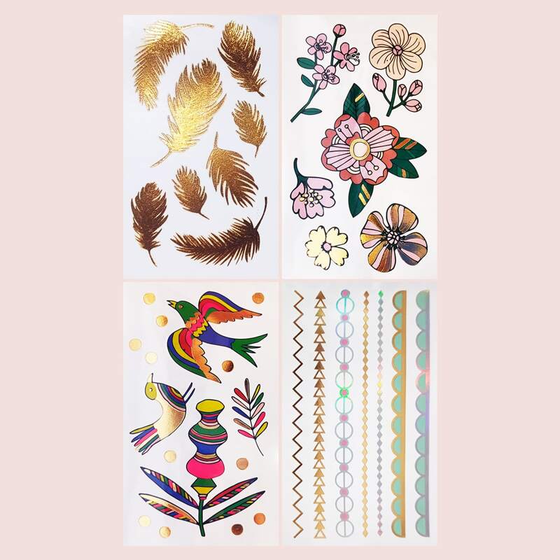 

4pcs Flower Pattern Tattoo Sticker, Multicolor