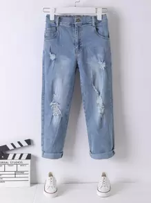 Niños Jeans desgarro con bolsillo oblicuo - Lavado ligero - Ver 1