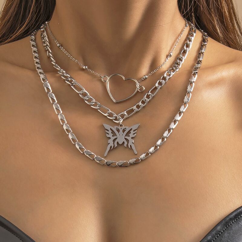 

3pcs Butterfly Decor Chain Necklace, Silver