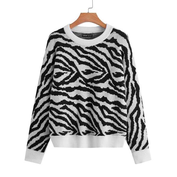 

Zebra Striped Pattern Sweater, Multicolor