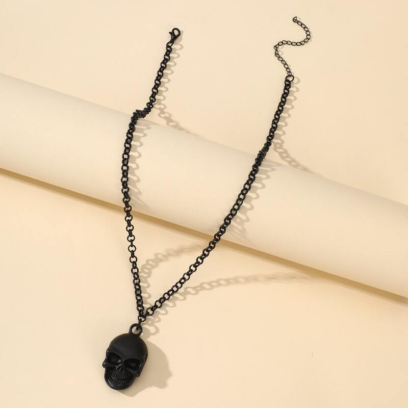 

Skull Pendant Chain Necklace, Black