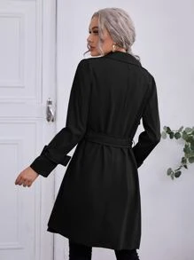 SHEIN Frenchy 雙排釦金屬扣環腰帶風衣外套