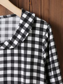 Plus Gingham Peter Pan Collar Blouse - Black and White - View 4