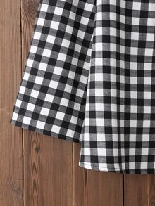 Plus Gingham Peter Pan Collar Blouse - Black and White - View 5