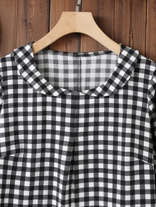 Plus Gingham Peter Pan Collar Blouse - Black and White - View 6