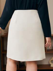 SHEIN Frenchy Plus Eyelet Embroidery Trim Asymmetrical Wrap Skirt - Apricot - View 2