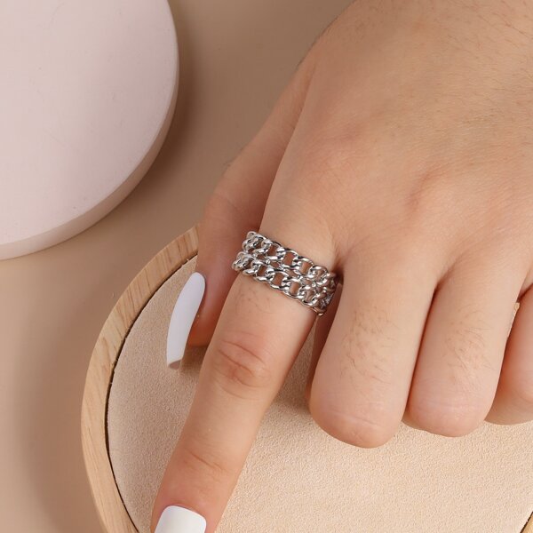 

Chain Decor Cuff Ring, Silver