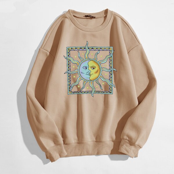 

Plus Graphic Drop Shoulder Sweatshirt, Apricot