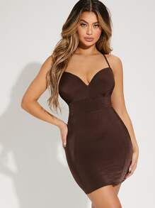Lace Up Open-Back Bodycon Mini Dress - Chocolate Brown - View 2