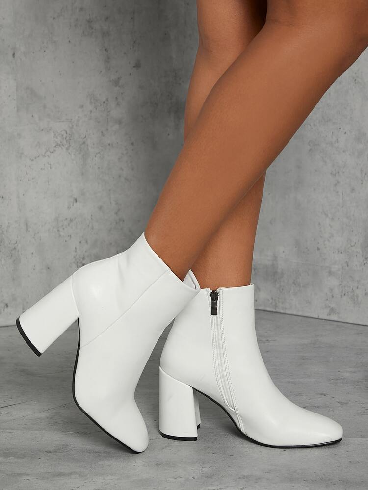 SHUZIA Vegan Leather Pointed Toe High Block Heels - White - View 2