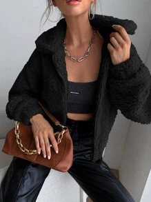 SHEIN Essnce Áo khoác nữ màu trơn Giải trí - màu đen - Xem 1