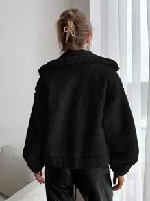 SHEIN Essnce Áo khoác nữ màu trơn Giải trí - màu đen - Xem 2