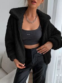 SHEIN Essnce Áo khoác nữ màu trơn Giải trí - màu đen - Xem 3