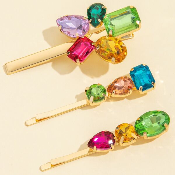 

3pcs Zircon Decor Hair Clip, Multicolor