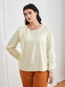 Blusa ribete con fruncido de manga obispo de satén - Albaricoque - Ver 3