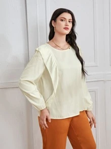 Blusa ribete con fruncido de manga obispo de satén - Albaricoque - Ver 4