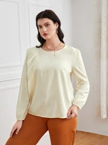 Blusa ribete con fruncido de manga obispo de satén - Albaricoque - Ver 5