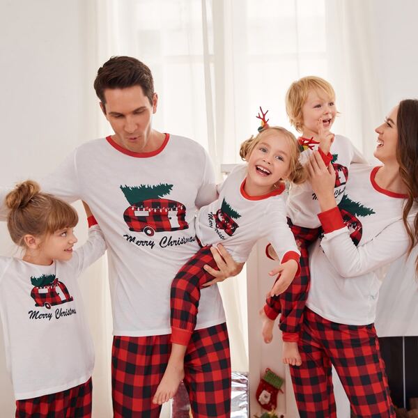 

Men 1pc Christmas Print Sleep Tee & 1pc Gingham Sleep Pants, Multicolor