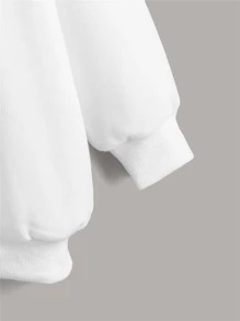 SHEIN EZwear 落肩素色拉鏈連帽衫 - 白色 - 查看 3