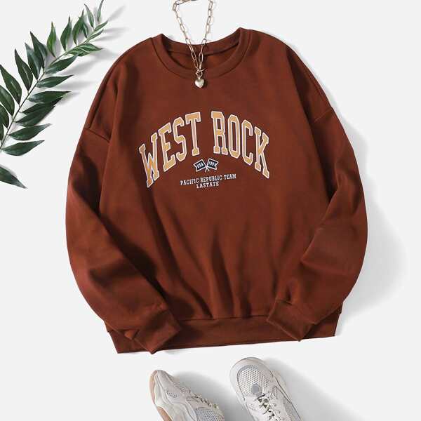 

Letter Graphic Drop Shoulder Sweatshirt, Rust brown