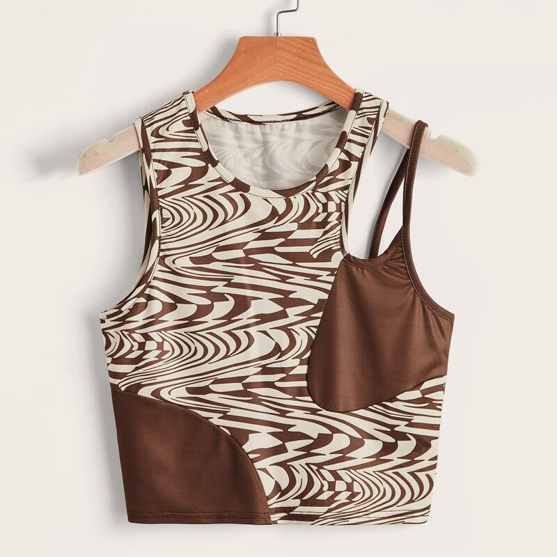 

Graphic Print Cut Out Tank Top, Multicolor
