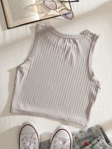 SHEIN EZwear Áo hai dây Gân đan màu trơn Cơ bản Giải trí - Màu Xám nhạt - Xem 2