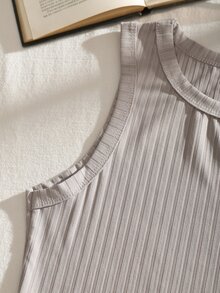 SHEIN EZwear Áo hai dây Gân đan màu trơn Cơ bản Giải trí - Màu Xám nhạt - Xem 3