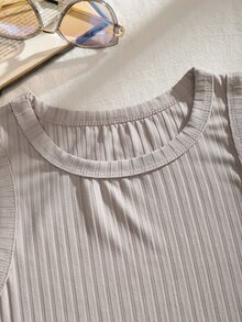 SHEIN EZwear Áo hai dây Gân đan màu trơn Cơ bản Giải trí - Màu Xám nhạt - Xem 5