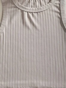 SHEIN EZwear Áo hai dây Gân đan màu trơn Cơ bản Giải trí - Màu Xám nhạt - Xem 6