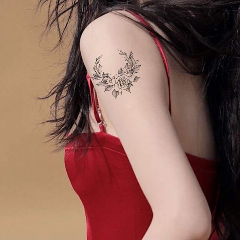 

1sheet Flower Pattern Tattoo Sticker, Black