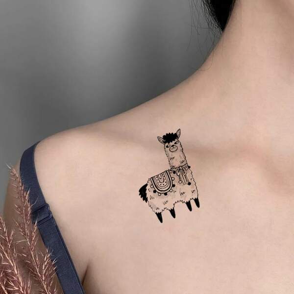 

1sheet Alpaca Pattern Tattoo Sticker, Black