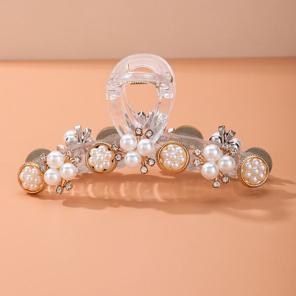 

Faux Pearl & Rhinestone Decor Hair Claw, White