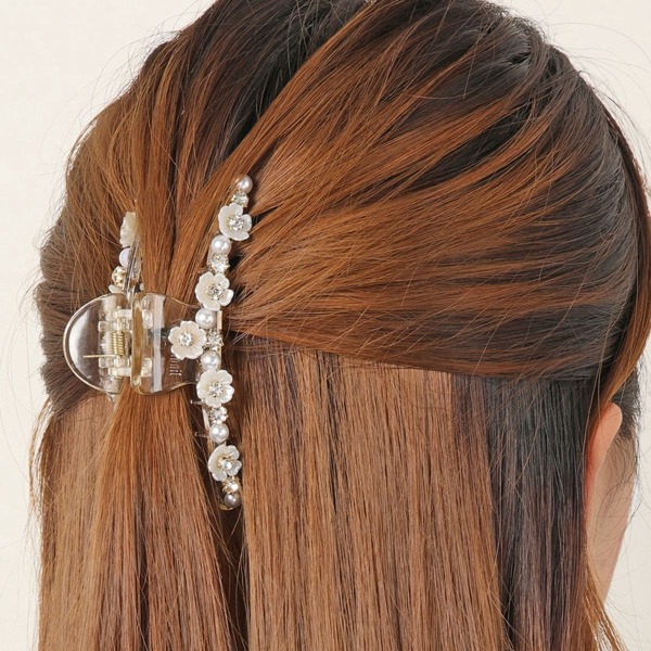 

Faux Pearl & Flower Decor Hair Claw, White