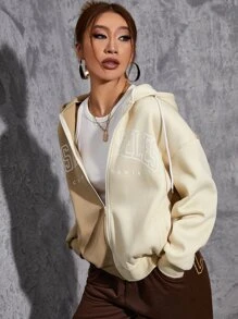 SHEIN EZwear Letter Graphic Colour Block Drop Shoulder Thermal Drawstring Hoodie - Multicolor - View 3