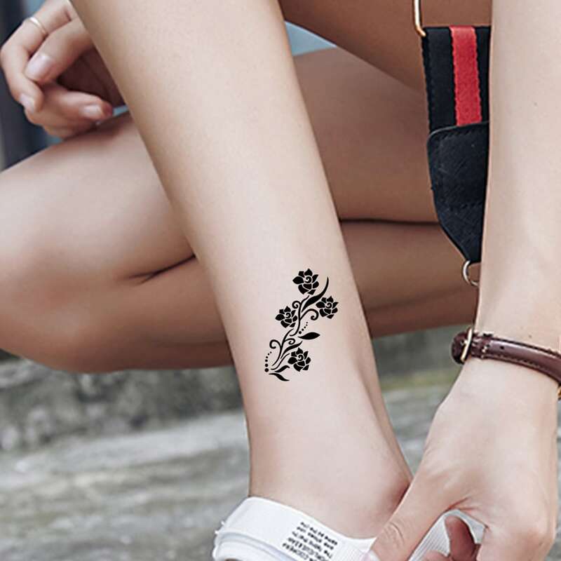 

1sheet Flower Pattern Tattoo Sticker, Black