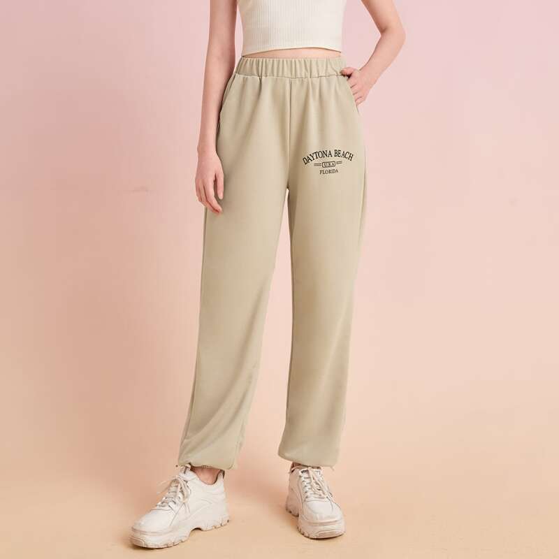 

Letter Print Sweatpants, Khaki