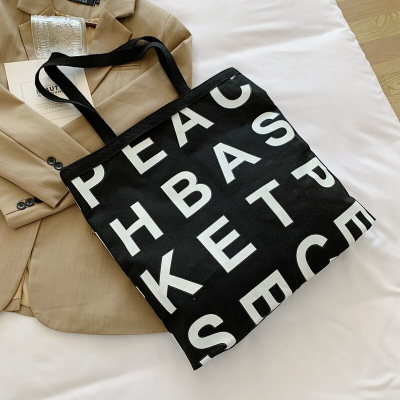 

Letter Graphic Tote Bag, Black