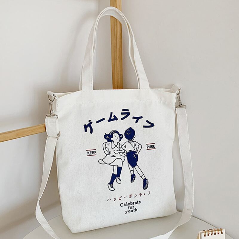 

Cartoon Graphic Tote Bag, White