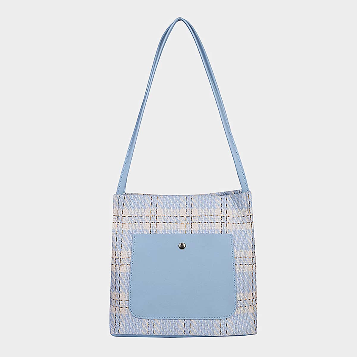 

Tweed Shoulder Tote Bag, Blue