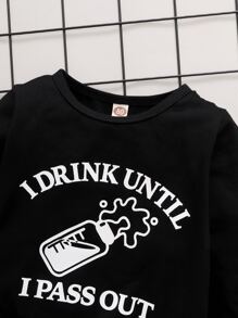 Đứa bé trai Chai Và Đồ họa Khẩu hiệu Áo chui đầu & Tương phản Đường may bên Quần thể thao - Đen và trắng - Xem 3