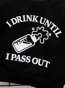 Đứa bé trai Chai Và Đồ họa Khẩu hiệu Áo chui đầu & Tương phản Đường may bên Quần thể thao - Đen và trắng - Xem 4