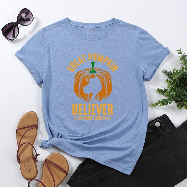 

Pumpkin & Letter Graphic Tee, Blue
