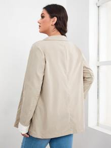 Plus Double Button Dual Pocket Blazer - Khaki - View 2