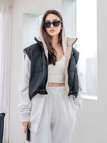 DAZY Zip Up Vest Padded Coat For Winter Wear - Black - View 1