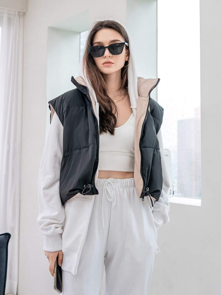 DAZY Zip Up Vest Padded Coat For Winter Wear - Black - View 1