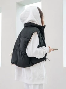DAZY Zip Up Vest Padded Coat For Winter Wear - Black - View 2