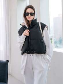 DAZY Zip Up Vest Padded Coat For Winter Wear - Black - View 4