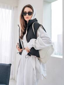 DAZY Zip Up Vest Padded Coat For Winter Wear - Black - View 5