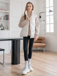 SHEIN COLDBREAK Holographic Funnel Neck Drawstring Hem Puffer Gilet - White - View 9