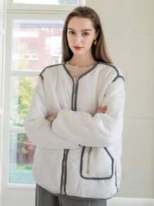 SHEIN COLDBREAK 对比色拉链夹棉大衣